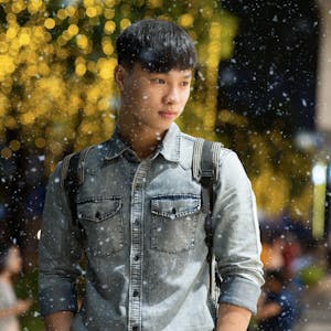 Man Wearing Gray Denim Jacket
